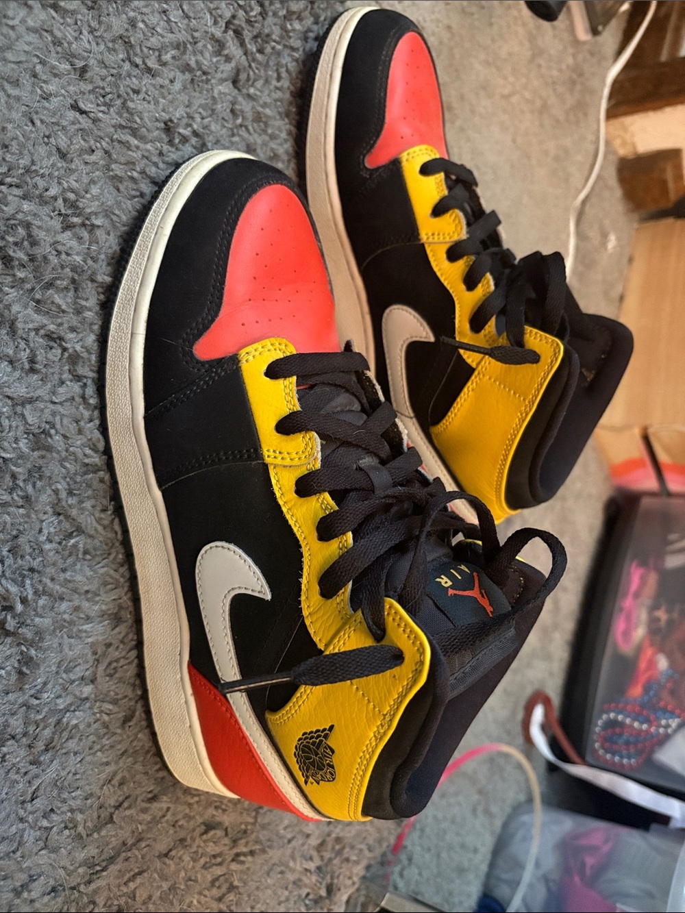 Nike Mid-Top Sneakers in Black, Yellow, Red, White- big kids size 7 women’s 8.5